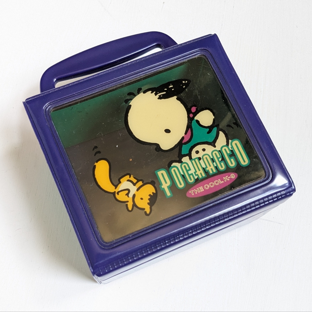 Vintage Pochacco Dog Puppy Sanrio Purple Plastic Vinyl Snap Trinket Box - Picture 2 of 15